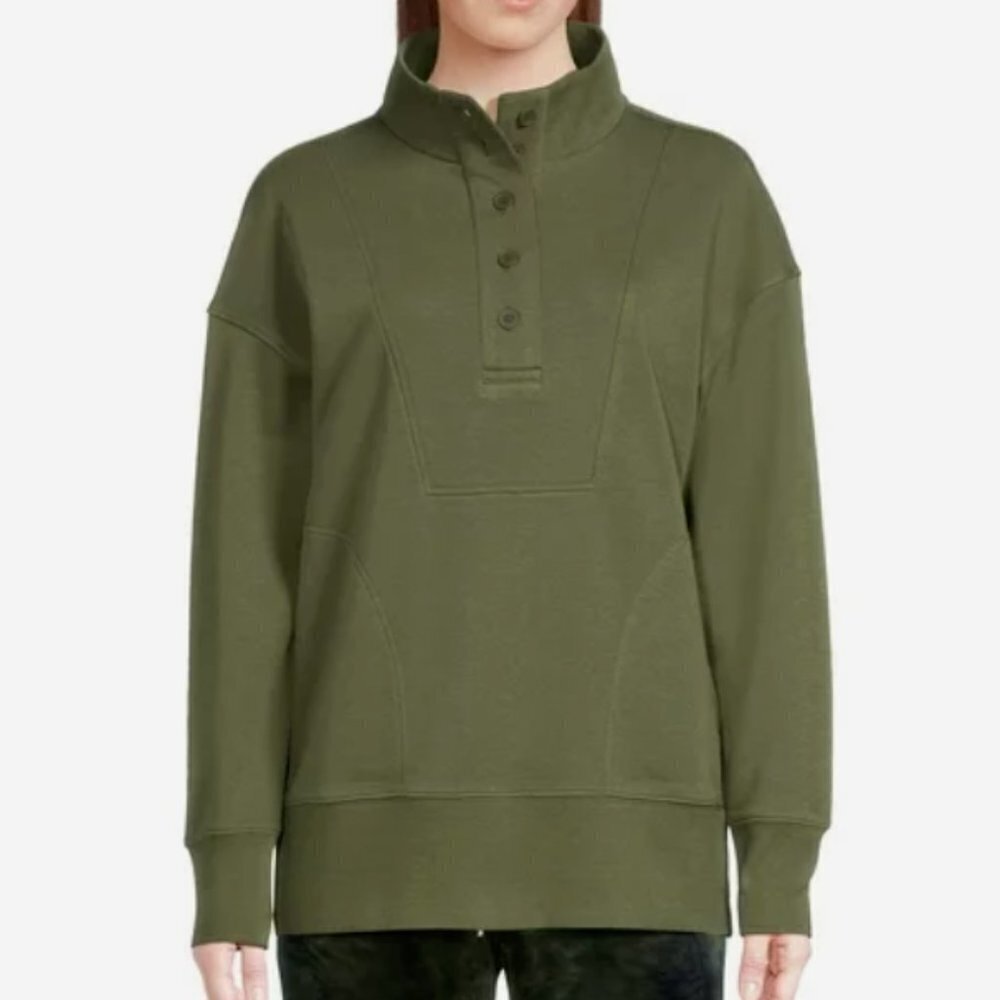 Time and Tru Women's Long Sleeve Olive Green Placket Pullover size S (4-6) NWT